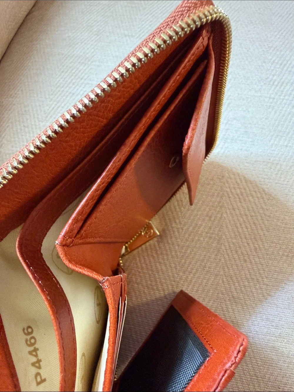 Valentina Compact Embossed Zip Wallet in Rust Tan with Gold Hardware